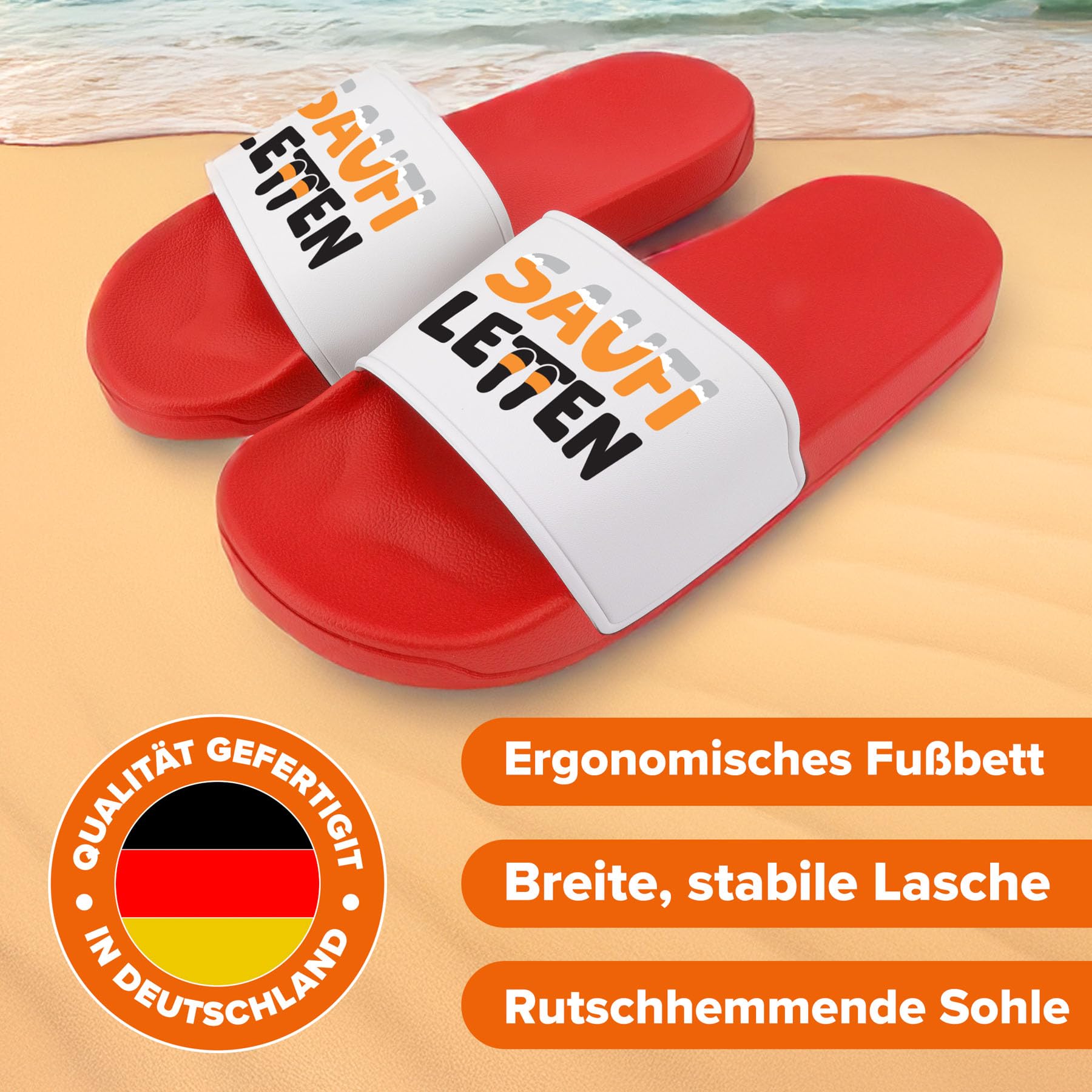 Deitert Badelatschen Katze - Hier unten! - Lustige Hausschuhe, Schlappen für Herren & Damen - Badeschuhe, Badeschlappen mit Motiv