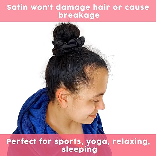 Miniatura 4 de Lazos jumbo para cabello grueso, bandas elásticas para mujer, satén y microfibra, color negro, paquete combinado
