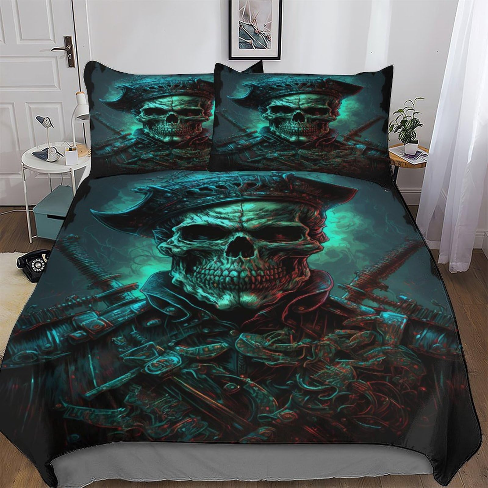 Pazzk Men's The Pirate Skull Duvet Cover Microfiber Bedding Set 3Pcs, 3D Quilt Cover&Pillowcase, With Zipper Closure, Soft Comforter Cover For Woman Kids Double (200X200cm)