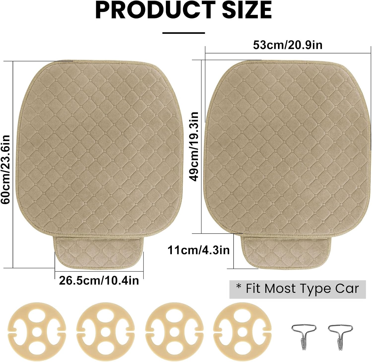 surpassme 2pc Comfortable Car Seat Covers Universal Front Seat Covers for Car Accessories with Storage Pockets, Padded Car Interior Covers for Automotive, SUV, Truck, and Van(Khaki)