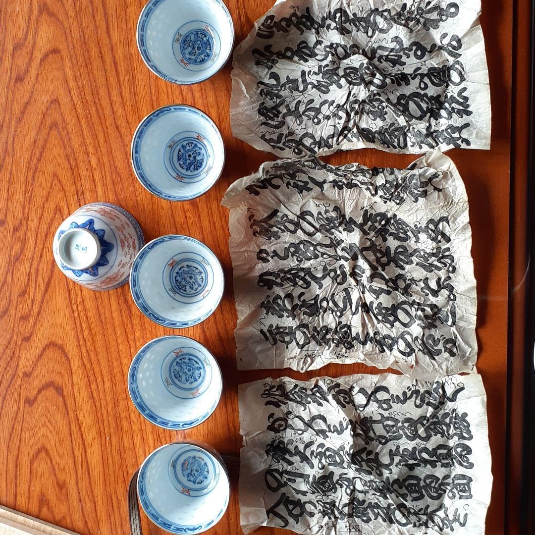 玩玉景徳鎮 蛍焼 透かし模様 湯吞み6客セット 木箱付き 玩玉景徳鎮 蛍