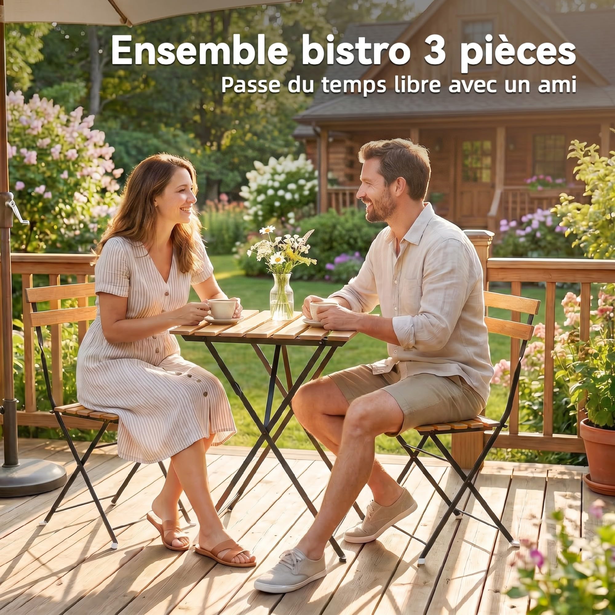 Outsunny Ensemble de Salon de Jardin 3 Pièces 2 Personnes Naturel