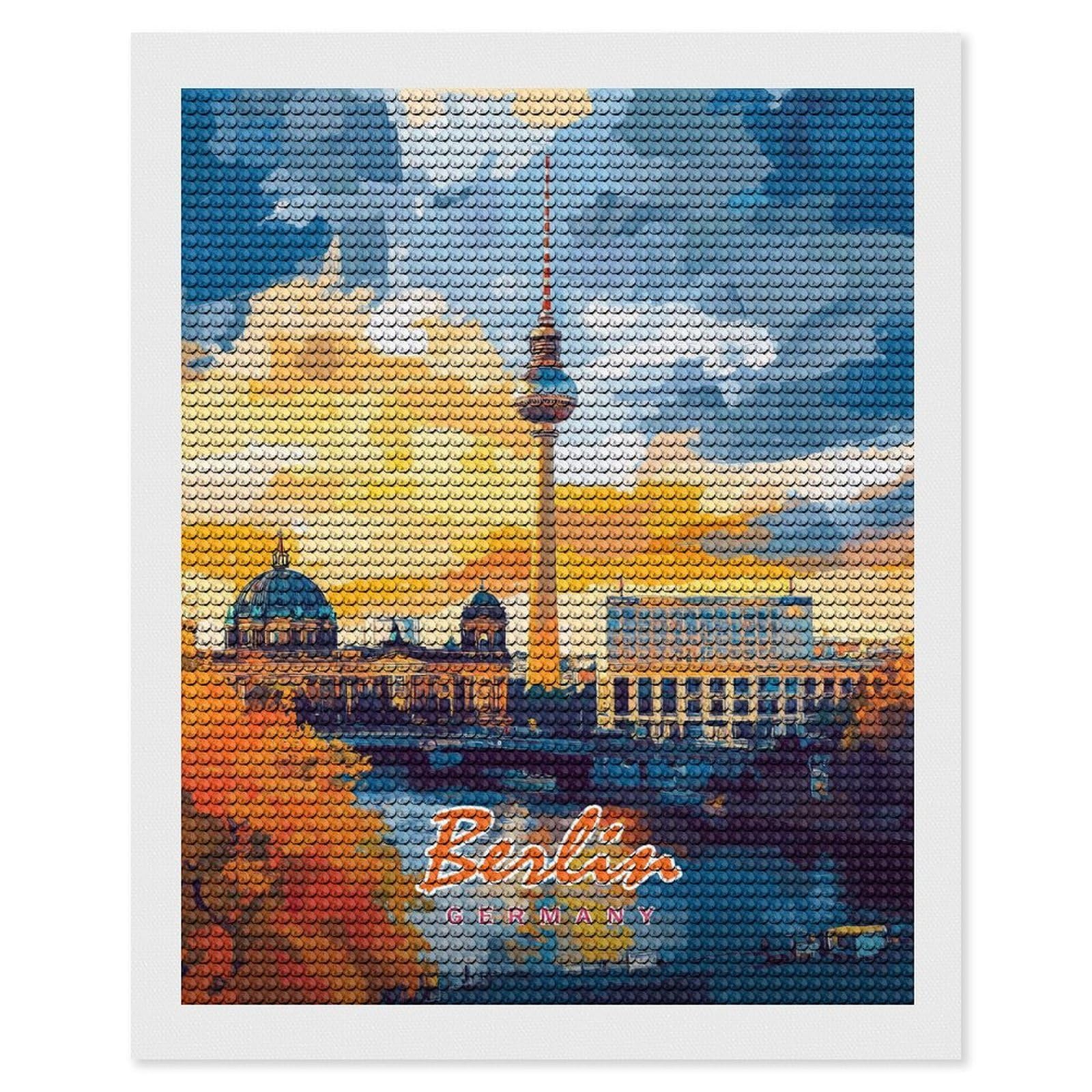 Junmoney Berlin Skyline Painting Diamond Painting Kit 16"x20", for Women, Simple to Start, Bedroom Decor, Christmas Gift, Good for Quiet Evenings