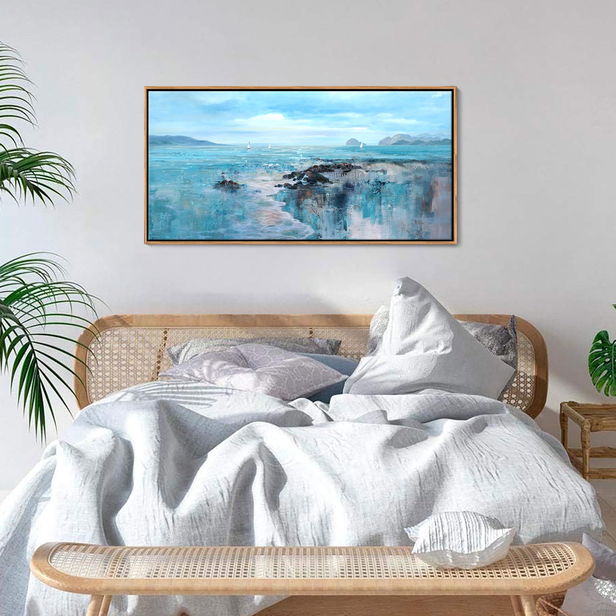 YCPRIMER Beach Large Framed Wall Art for Living Room Coastal Wall Picture for Bed Room Ocean Landscape Canvas Art Wall Decor Sea Canvas Print Artwork for Home Bedroom Office