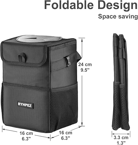 Miniatura 6 de Ryhpez Bote de basura para automóvil con tapa bolsa de basura para automóvil colgante con bolsillos de almacenamiento contenedor de basura plegable