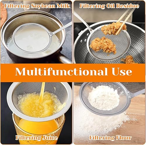 Miniatura 7 de 2 cucharas de espumadera de grasa, cucharón de malla fina de acero inoxidable con mango largo, desnatador de olla caliente para cocina, filtro de