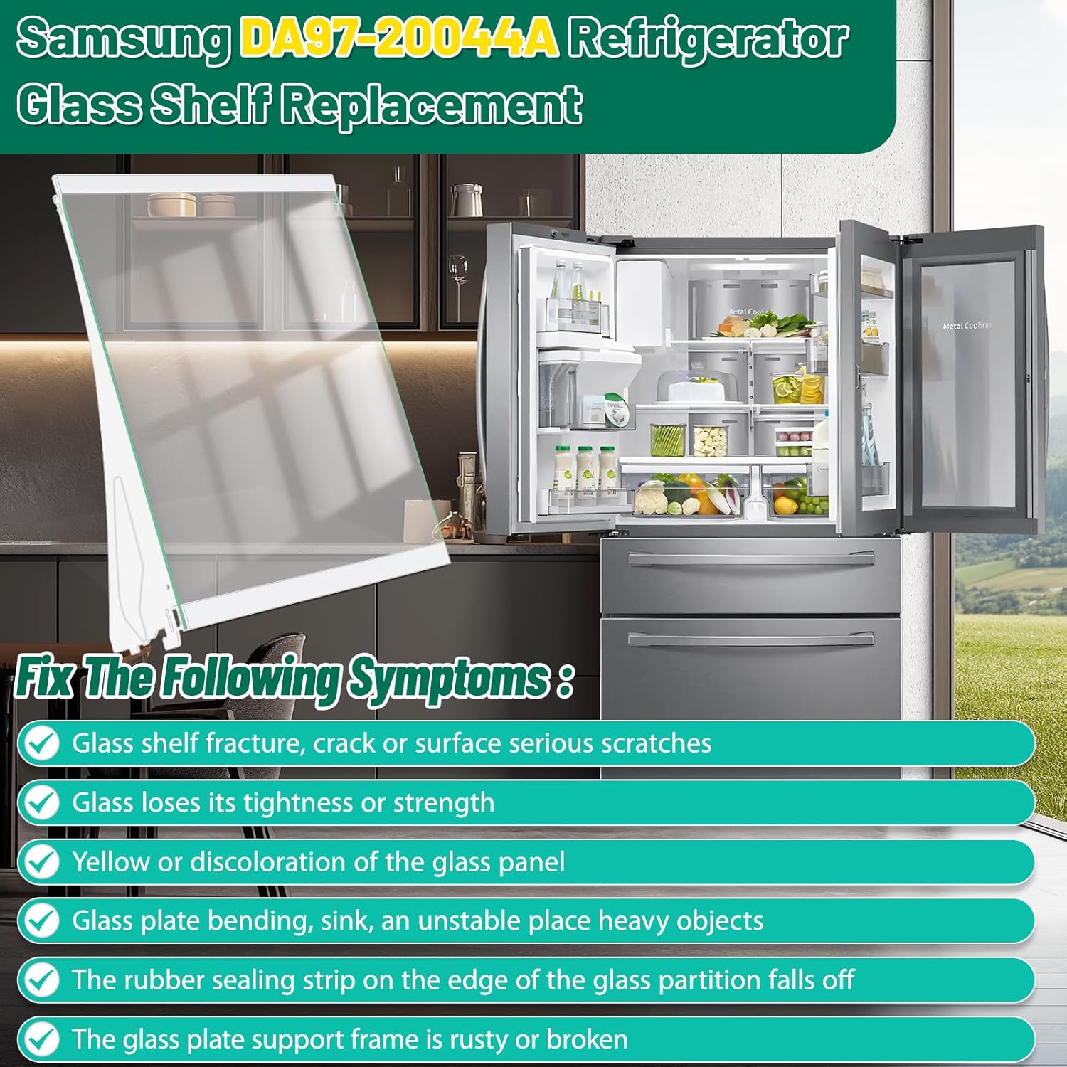 Upgraded DA97-20044A Refrigerator Glass Shelf Replacement Assembly Compatible with Samsung Fridge Glass Shelf Tempered Left Shelves Replace RF28R7351SG RF28R7201SR Refrigerator Parts