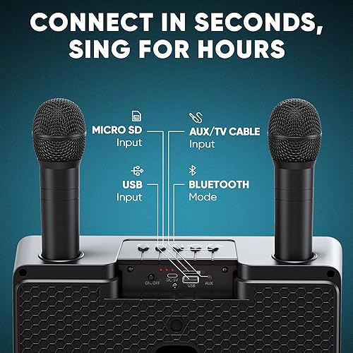 Miniatura 7 de MASINGO máquina de karaoke para adultos y niños con altavoces Bluetooth portátiles 2micrófonos inalámbricos luces LED sistema PA y modo karaoke de