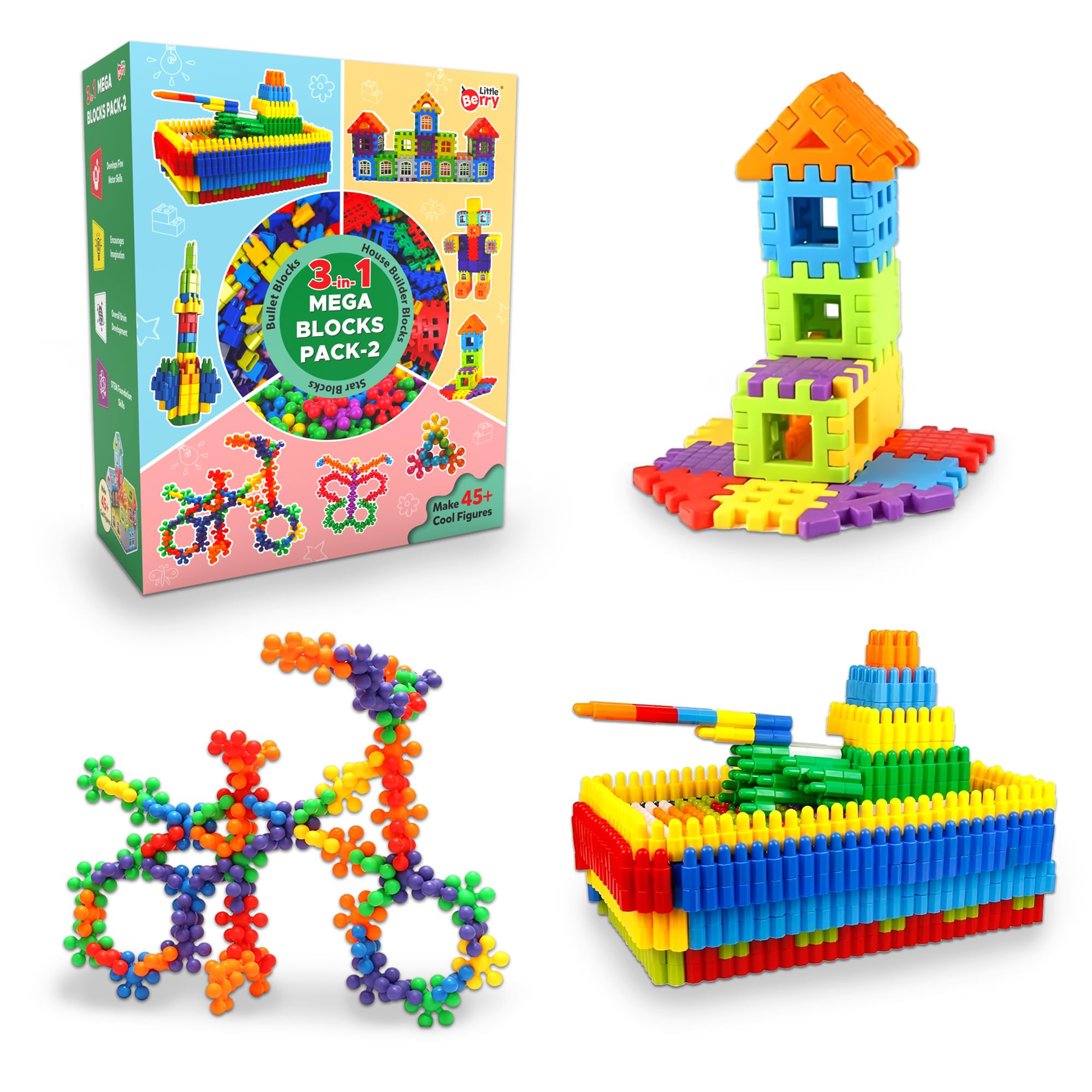 Little Berry 3-in-1 Plastic Building Blocks for Kids (Pack 2): Bullet, Star & House Builder Blocks | Blocks Puzzle Games for Kids 2+ Years with 125+ Pcs | Education & Learning Toys for Boys & Girls (B0CSPF8367) Amazon Price History, Amazon Price Tracker
