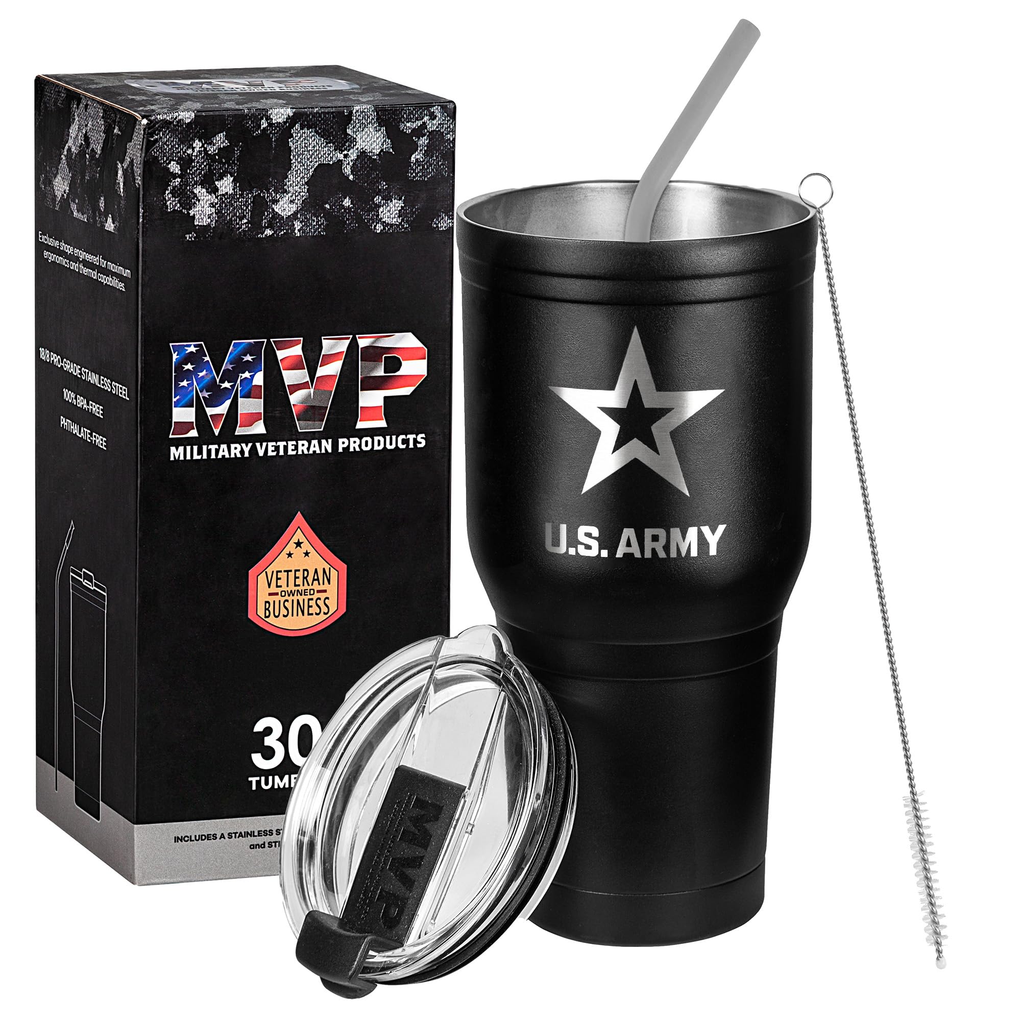 Military Gift Shop 30 oz US-Army Black Double Wall Vacuum Insulated Stainless Steel Travel Mug - Soldier Deployment Gifts - Army 30oz Tumbler