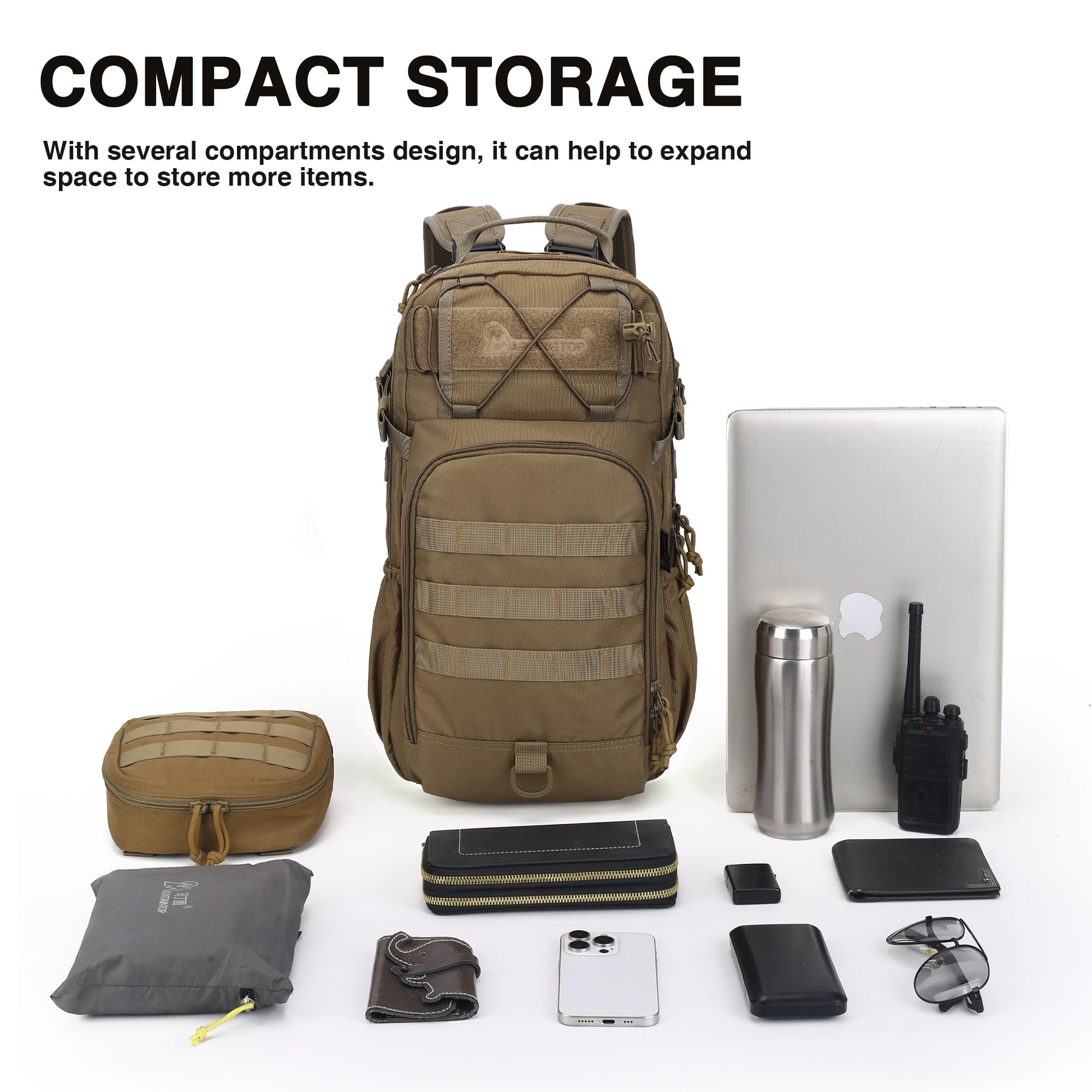 Mardingtop Plecak taktyczny męski 18 l/25 l, ze zdejmowanymi szelkami, Khaki 25L, 25L, Taktyczne