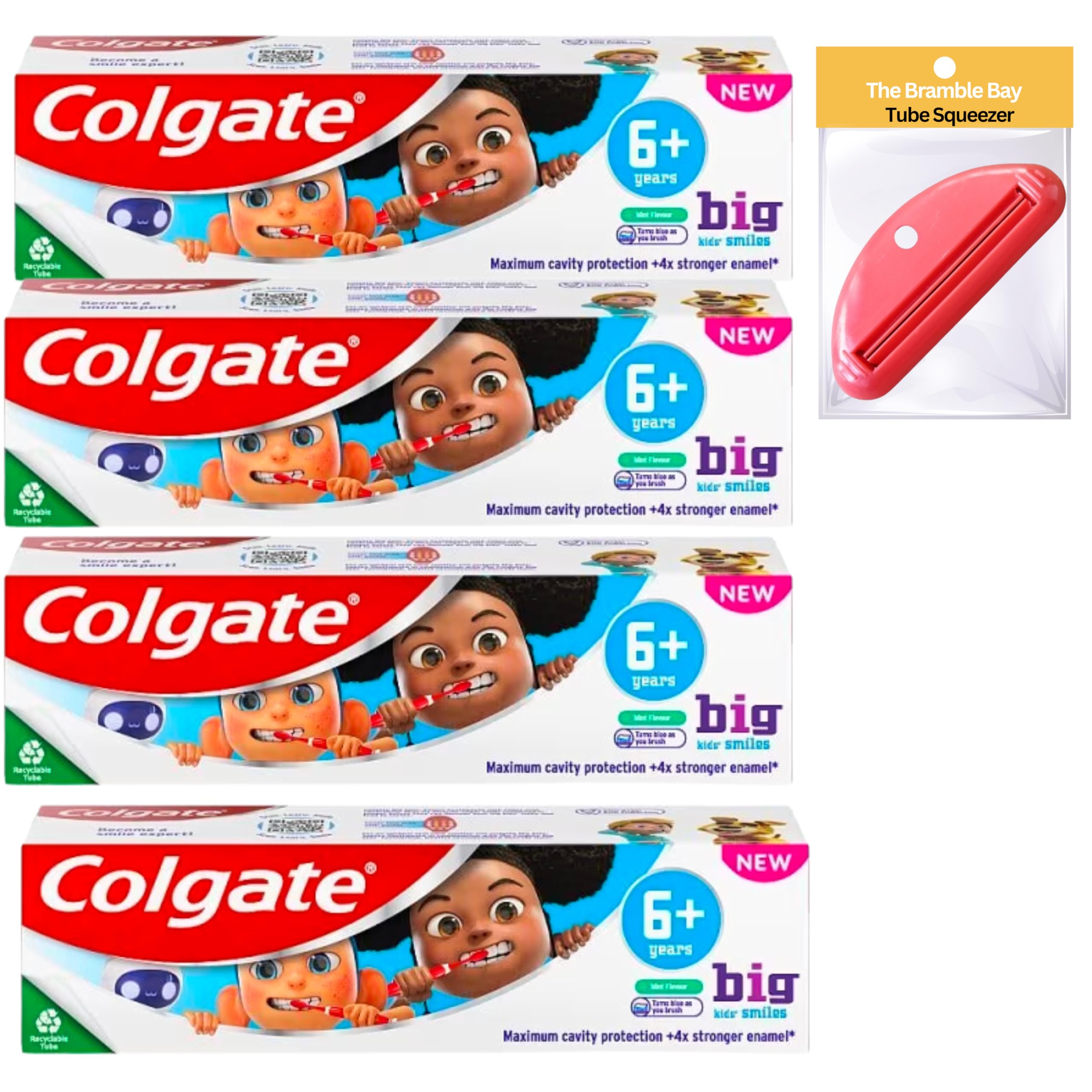 Kids Toothpaste Bundle Includes Colgate 6+ Mint Flavour 50ml x4 and Tube Squeezer