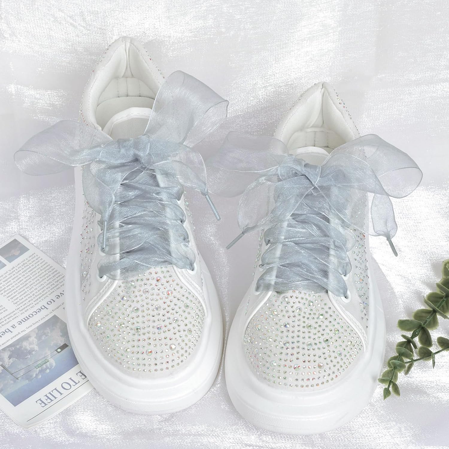 Booyckiy Ribbon Shoe Laces for Women, 4cm Wide Sheer Tulle Shoelaces