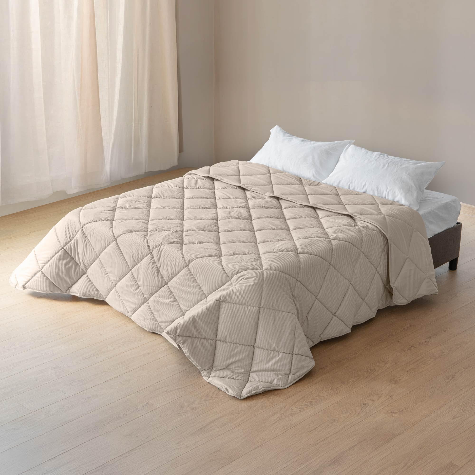 Trapunta Invernale Matrimoniale In Velluto Tinta Unita Con Elegante Lavorazione a Coste Morbida Calda Prodotto Italiano 500 Grammi Piumone Due Piazze - Beigechiaro - Matrimoniale 250x250 cm