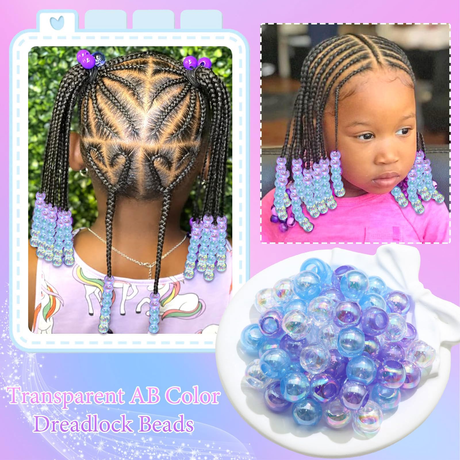 Auroriel 60 pièces perles à cheveux multicolores pour filles enfants tresses dreadlocks multi-formes LOVE spirale X avec aide à l'enfilage