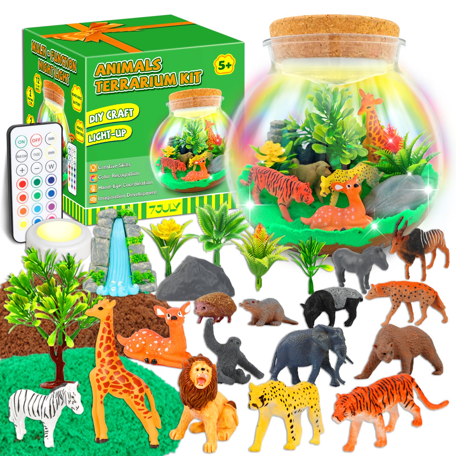 7july Animal Terrarium Crafts Kit for Kids-LED Night Light Up &amp; Remote Birthday Gifts Toys for Girls Ages5 6 7 8 9 10 Year Old