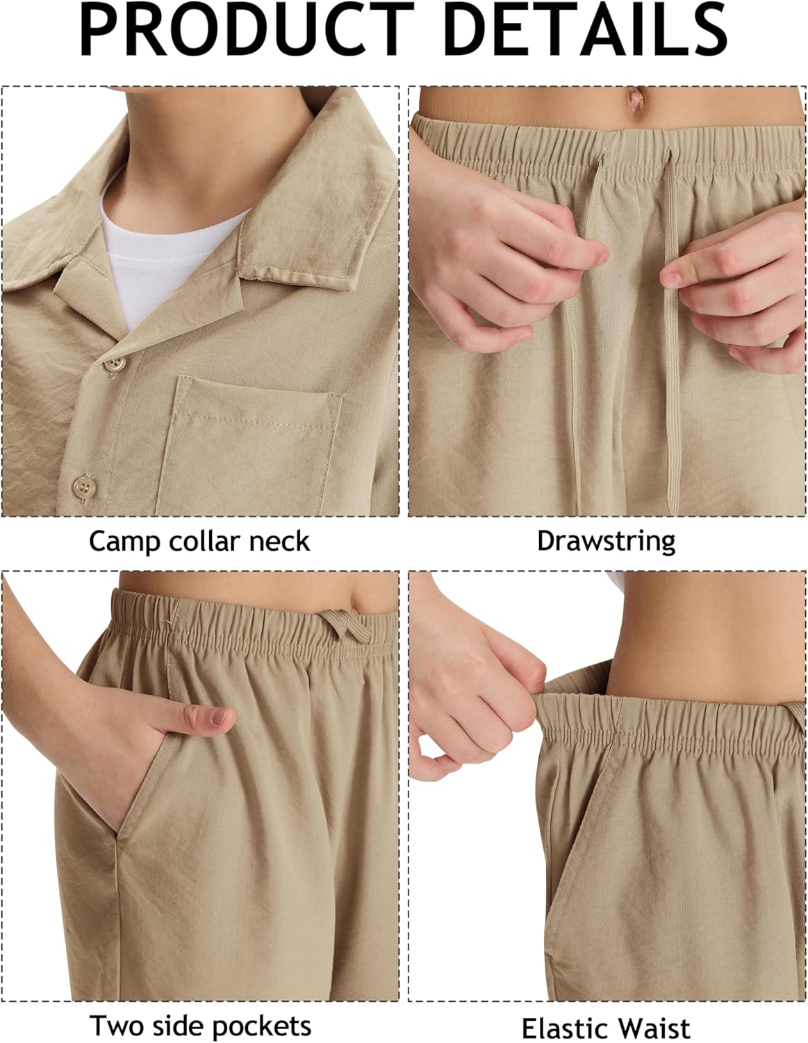 MoFiz Boy's Short 2 Pieces Set Casual Beach Outfits Button Down Shirts Shorts Vacation Texture Sets Kids 6-16 Years - Image 2