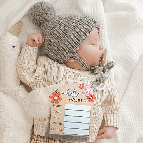 Miniatura 2 de Letrero de anuncio de bebé, letrero de Hello World para recién nacido, letrero de anuncio de nacimiento para hospital, letrero de bienvenida para