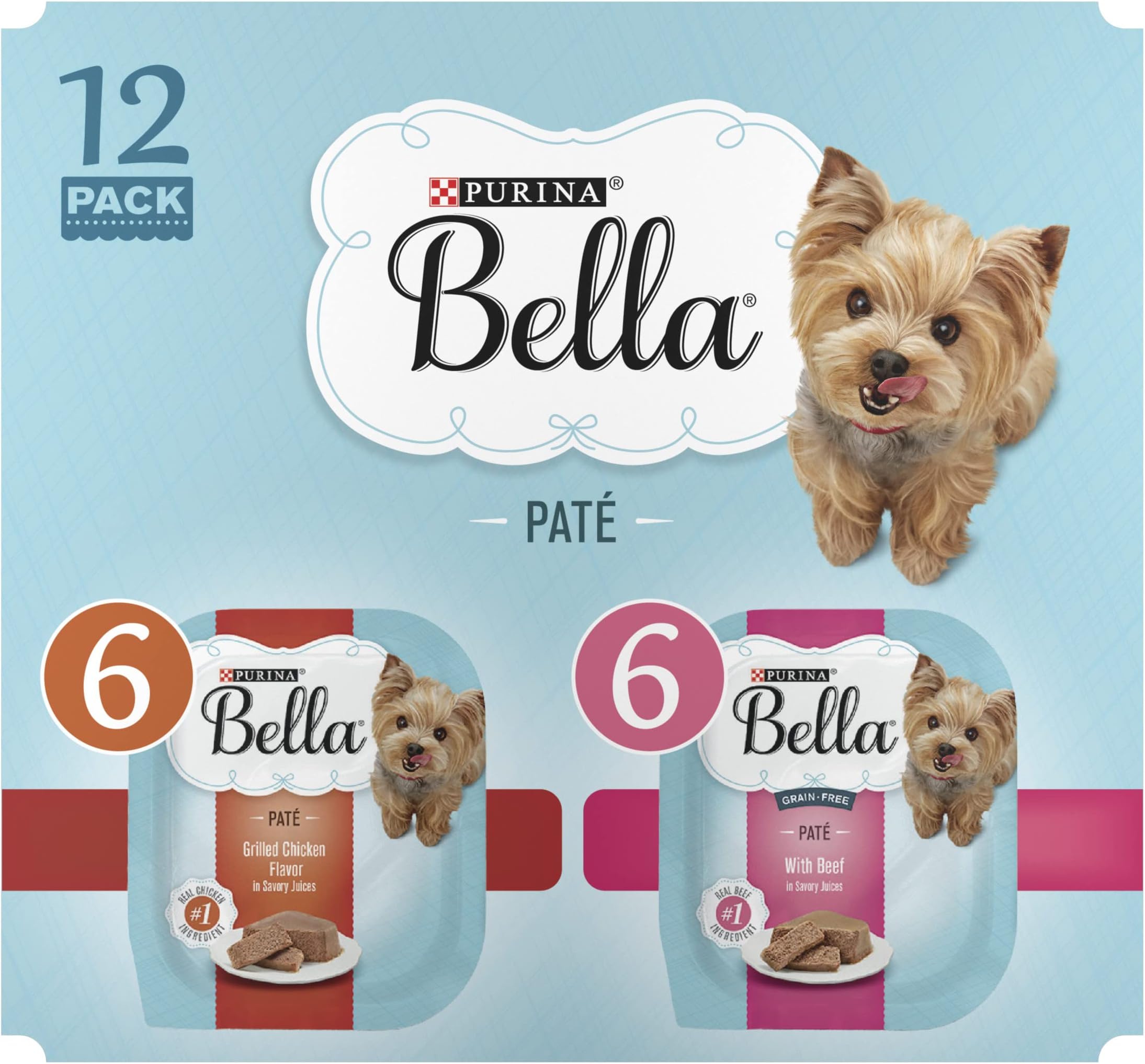 Purina Bella Natural Small Breed Pate Wet Dog Food Variety Pack, Grilled Chicken Flavor & With Beef in Juices - (12) 3.5 oz. Trays