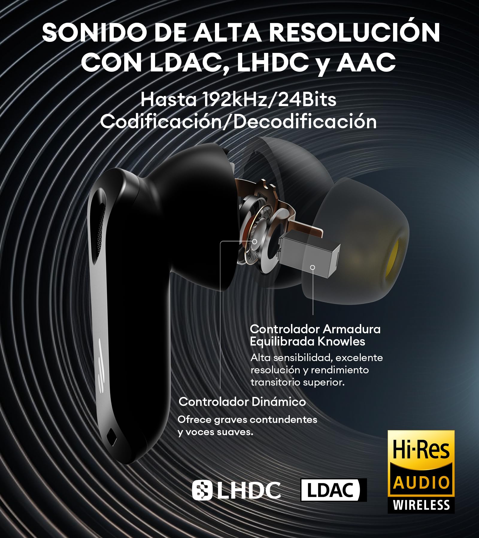 Edifier NeoBuds Pro 2 Auriculares Cancelación Ruido Activa, Audio Espacial, Sonido Alta Resolución, LDAC, LHDC, AAC, 8 Micrófonos Llamadas Claras, Bluetooth 5.3, Carga Rápida, Negro