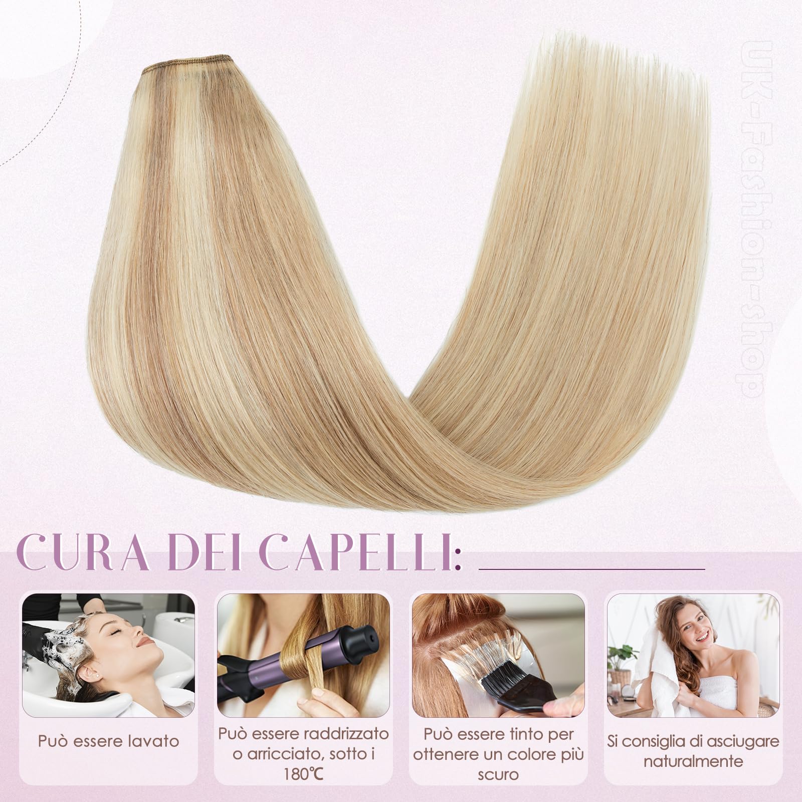 UK-Fashion-Shop Clip in Extensions Echthaar Blond 55cm Extensions Echthaar Clip 1 Tresse Remy Haarverlängerung Echtes Haar Glatte Haarverdichterung, 75g #18/613 Balayage Blond