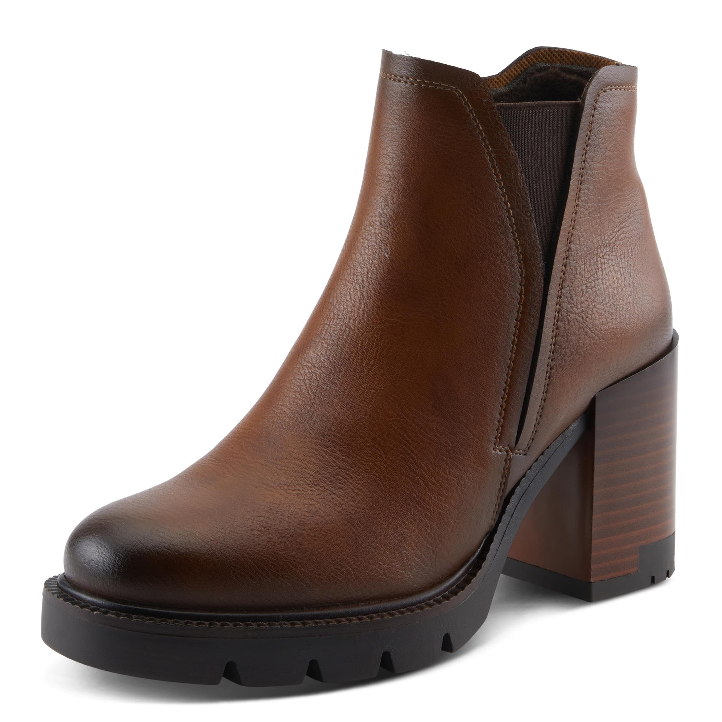 PATRIZIA WALKOFF Womens Platform Chelsea Boot Faux Leather Lug Sole Bootie with Elastic Gore Side Zipper