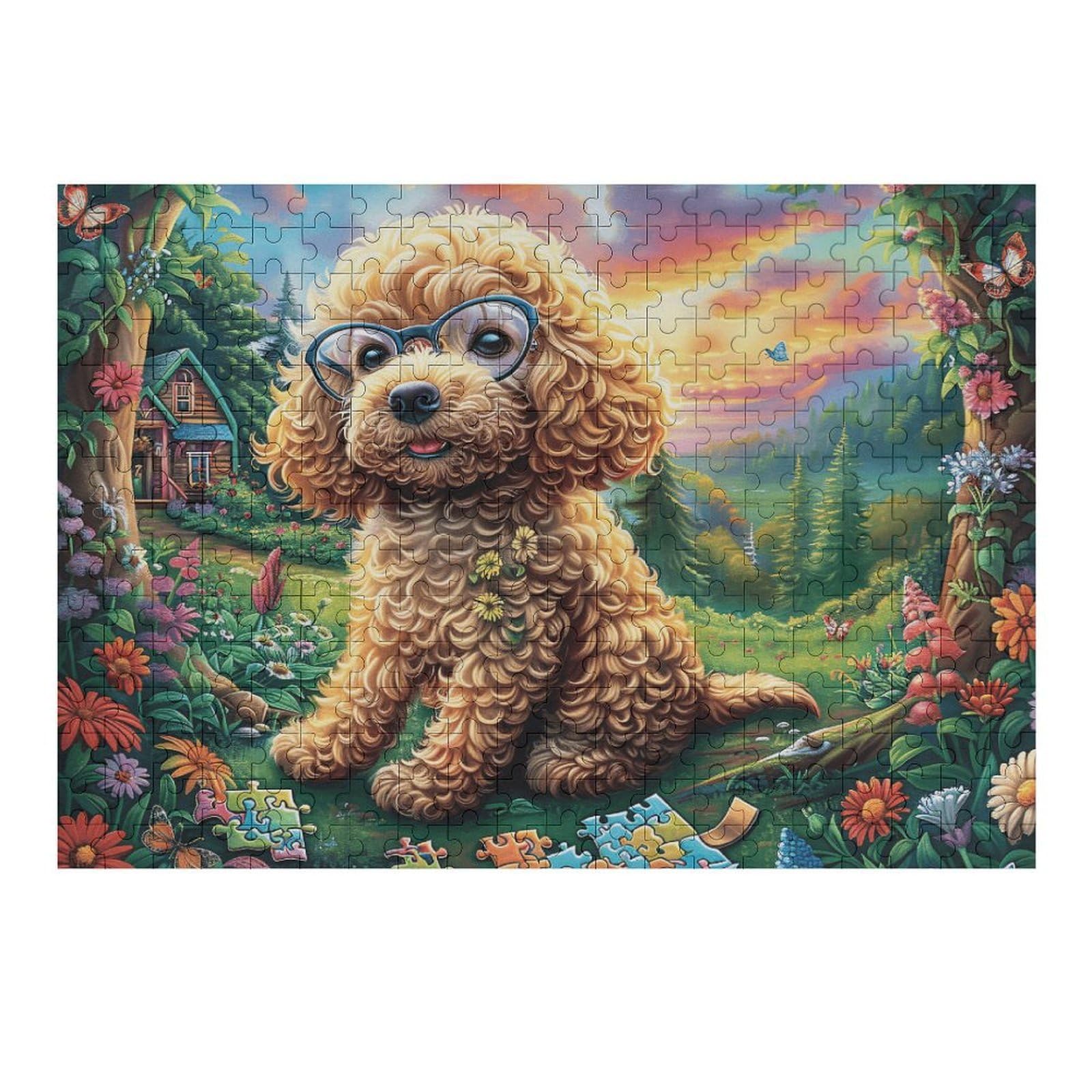 Autumn Cute Teddy Dog 300 Piece Jigsaw Puzzle for Adults Evening Tea Companion Relaxing Ritual Interlocking Pieces for Tea Lovers 300 PCS