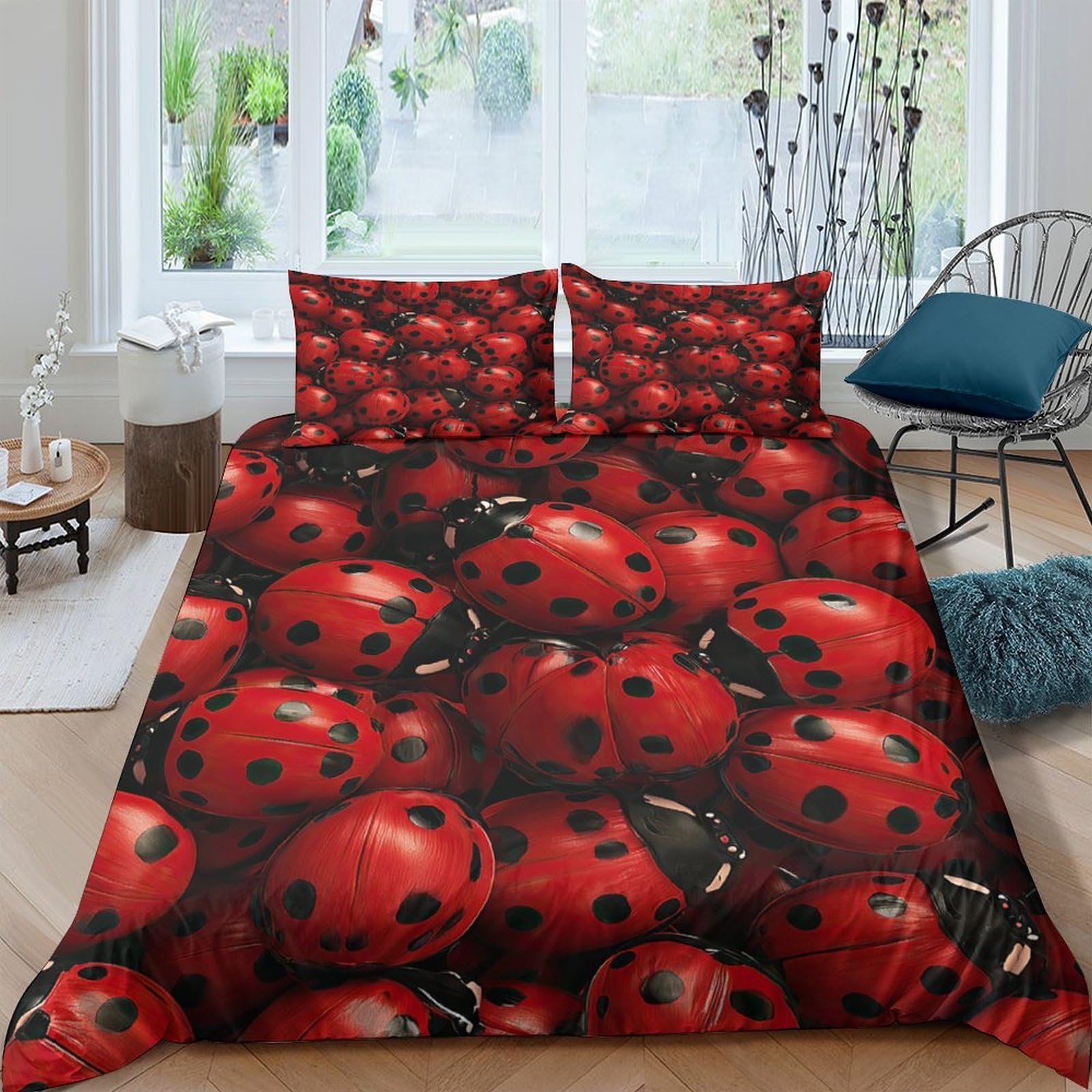 Ctjqhvkz Style-7 3D Printed Ladybug Pattern Fitted Sheet Microfiber Soft Red Black Bed Sheet For Bedroom Dorm Mattress Protection Decor Single（135X200cm）