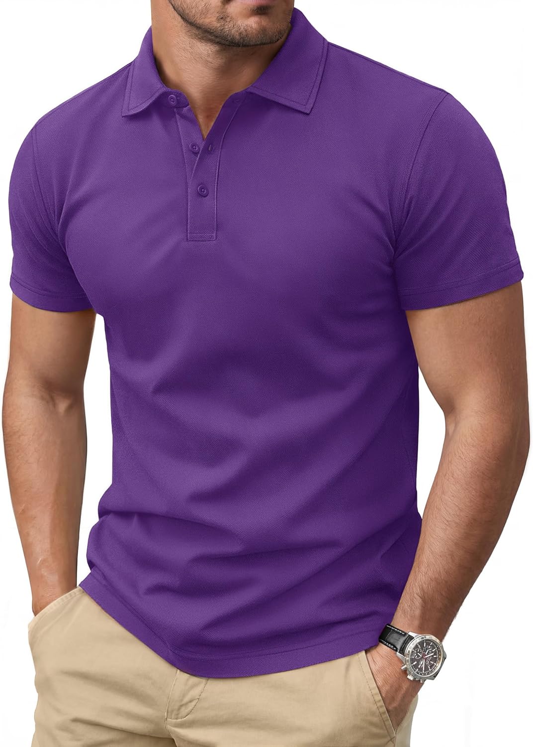 Cotrasen Men's Polo Shirts Short Sleeve Soft Cotton Pique T-Shirts 3 Buttons Classic Fit Casual Performance Golf Shirts