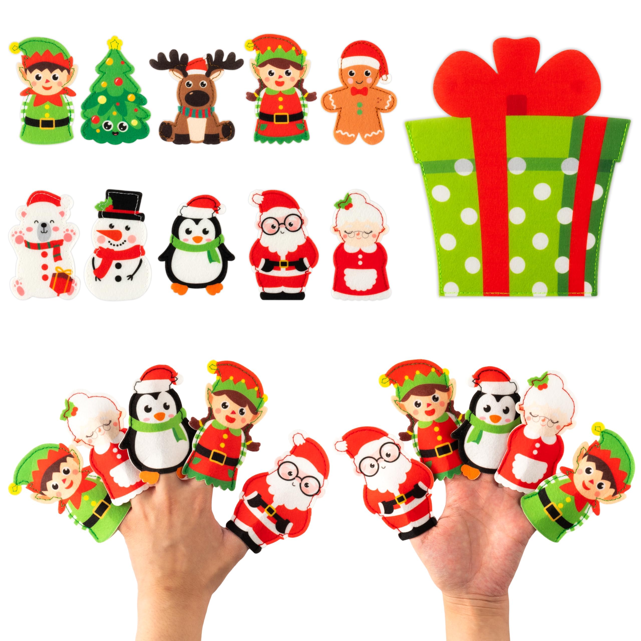 WATINC Christmas Felt Finger Puppets for Kids - 10 Xmas Characters Storytelling Role Play Kit with Storage Bag, Educational Toys for Classroom, Church & Home Holiday Activities (33pcs)