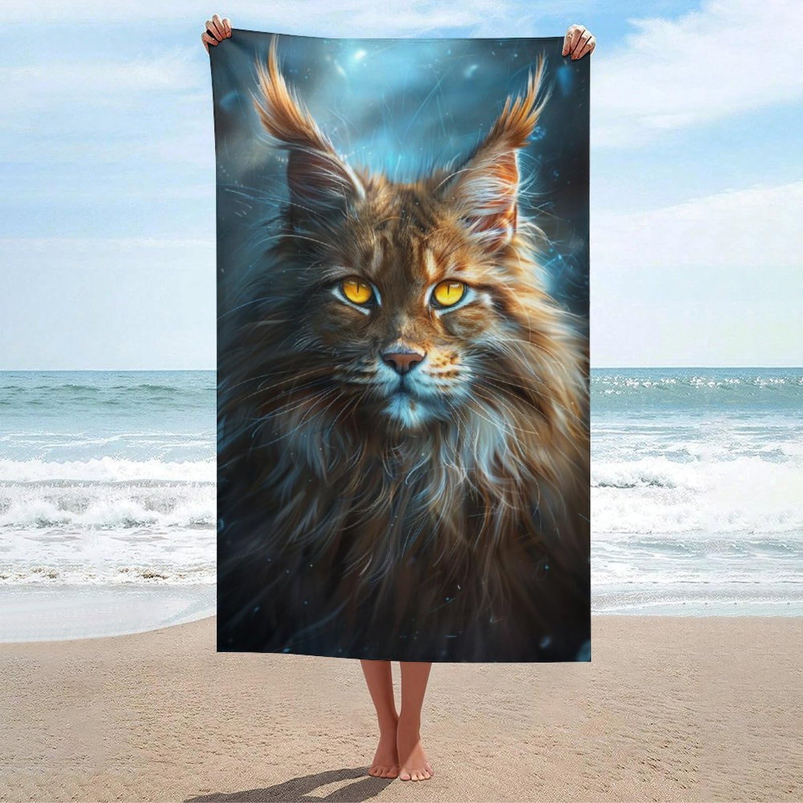 Serviette de plage Maine Coon drap de bain extra large absorbant pour spa