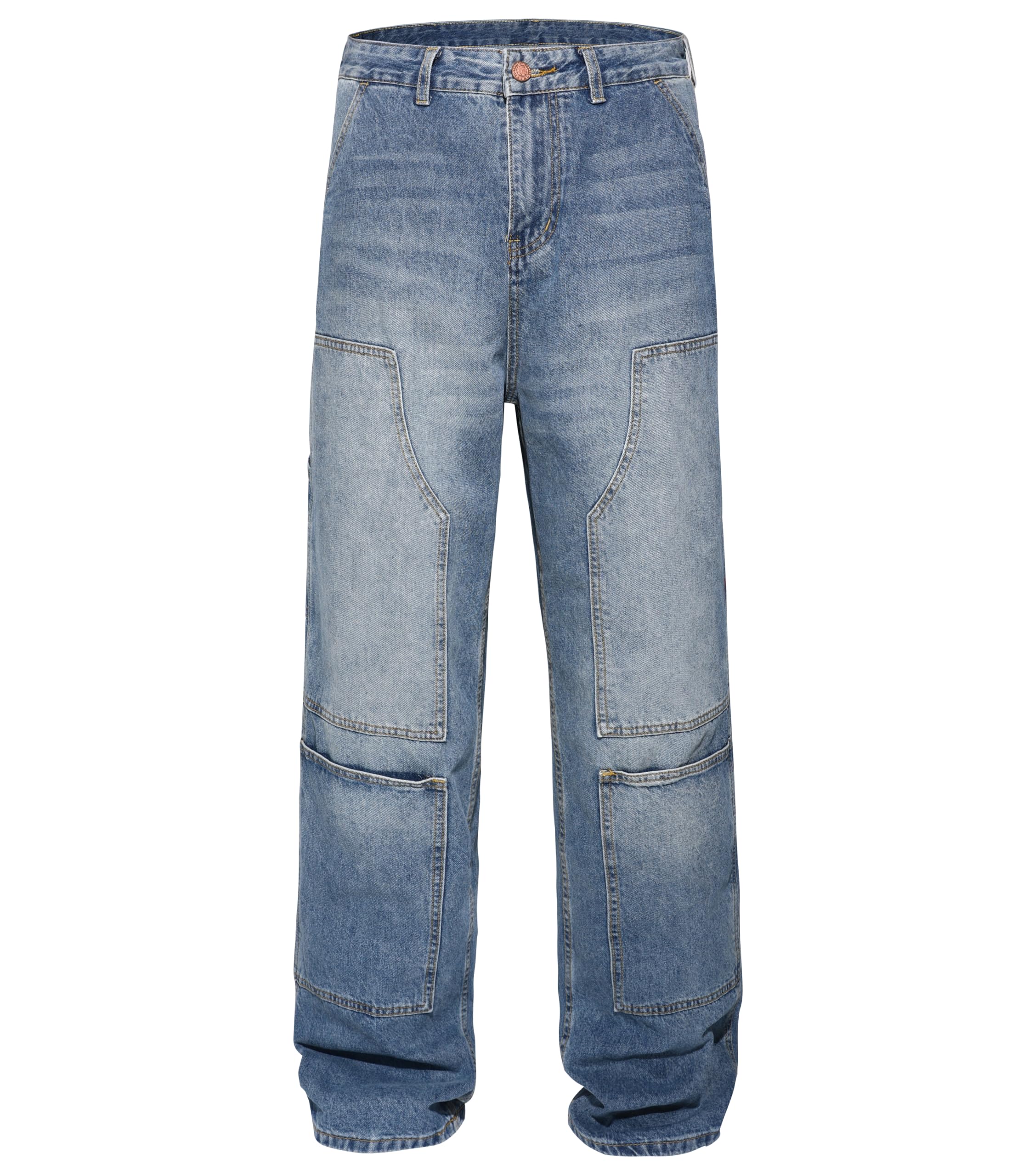 MZNBURAM Men's Non-Stretch Loose Fit Wide-Leg Baggy Jeans Pants