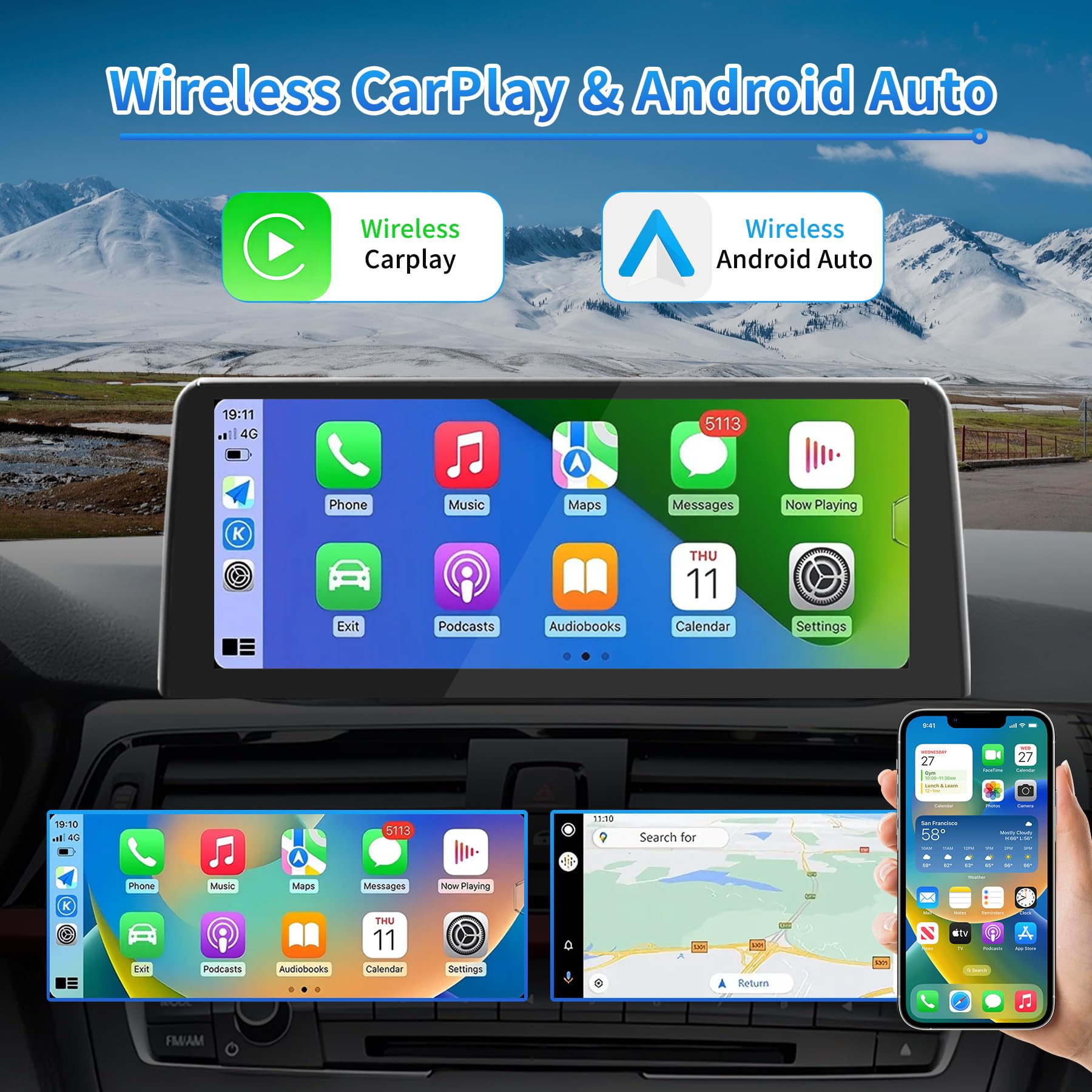 Autoradio für BMW 3er F30/F31/F34 & 4er F32/F33/F36 2013-2016 NBT System | CarPlay/Android Auto, Behält iDrive, Bluetooth, GPS, FM, WLAN, Lenkradsteuerung, 4+64GB Android Auto Radio 10,25″ Touchscreen