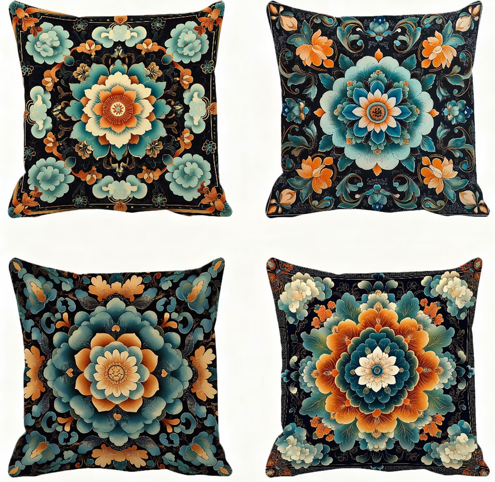 Turquesa Funda Cojin 60x60 Bohemia Funda Almohada 60x60 Cojines Sofa Súper Suave Fundas Cojines Decorativos Fundas Almohadas 4 Piezas Cervicales y Cuello, para Hogar Cama Salon Decoracion E - 841