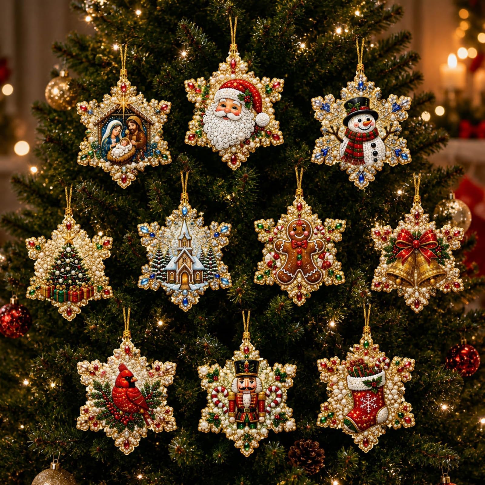 Christmas Diamond Painting Kit, 10 PCS Pearl Art Acrylic Hanging Ornaments