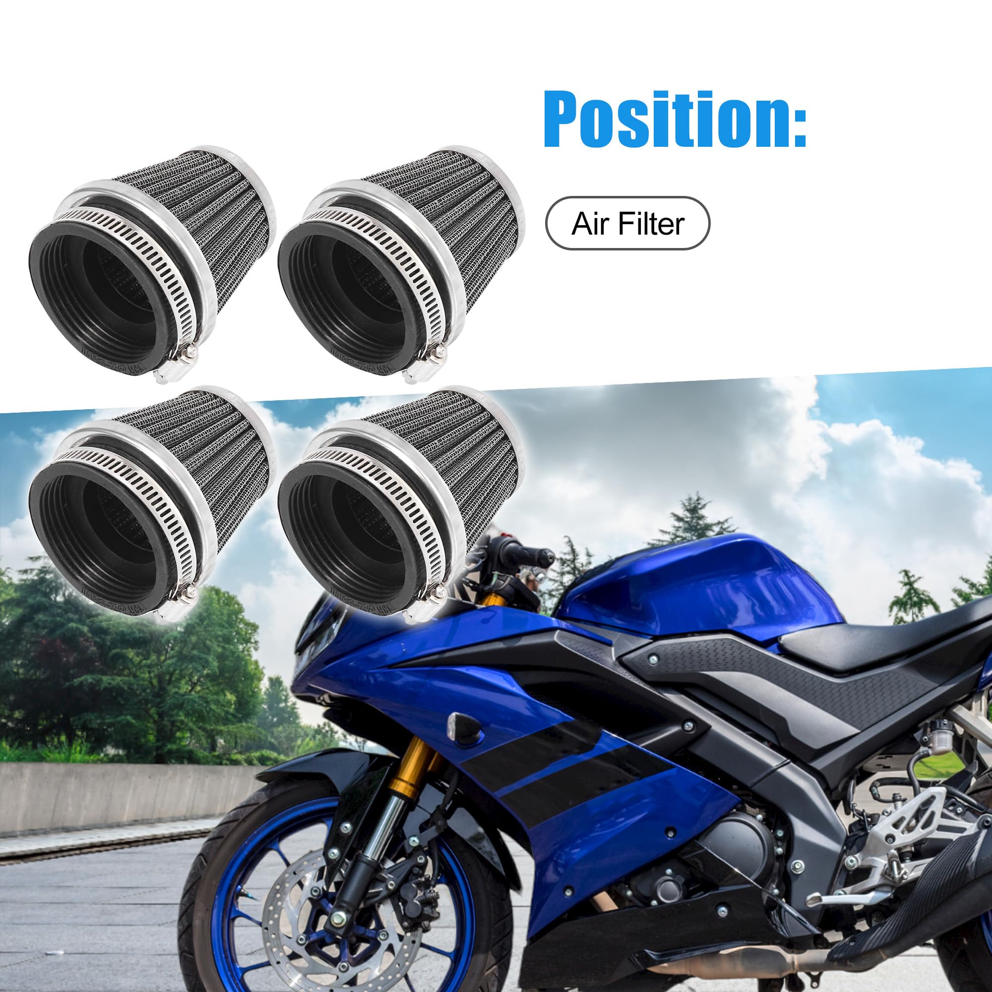 A ABSOPRO Moto Filtre à air Nettoyant Rond Conique Noir 54mm Ensemble de 4