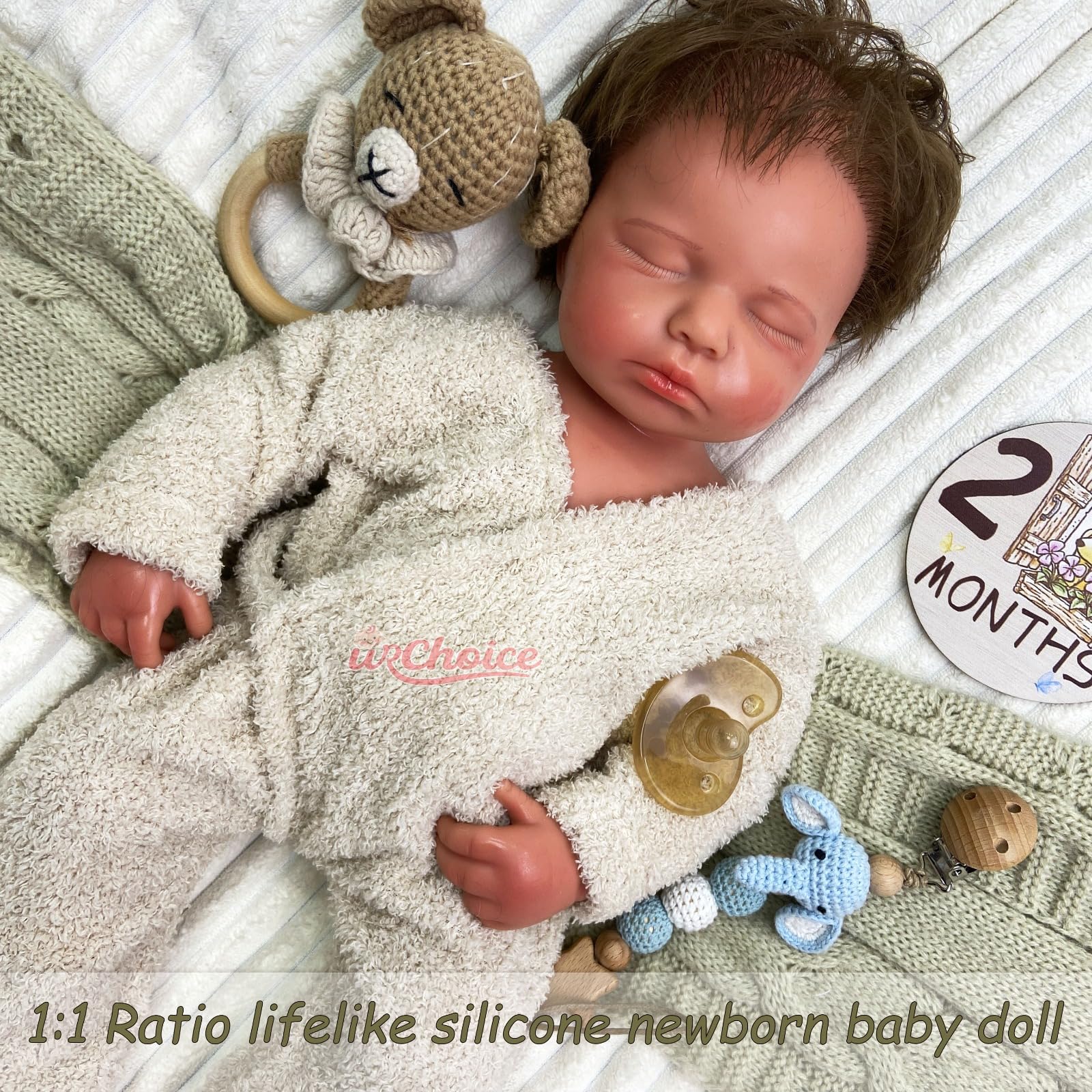 Muñeco Bebé Reborn Silicona 51 cm, Cabello implantado y Boca Abierta