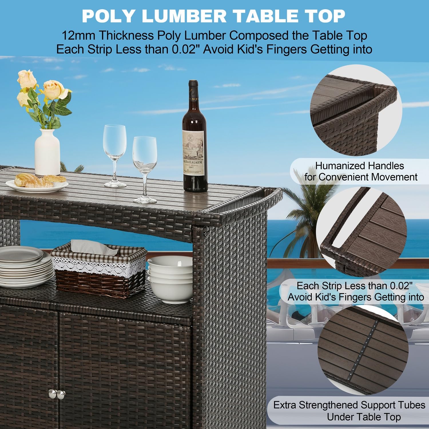 Patio Storage Cabinet Outdoor Waterproof Outdoor Bar Cart With