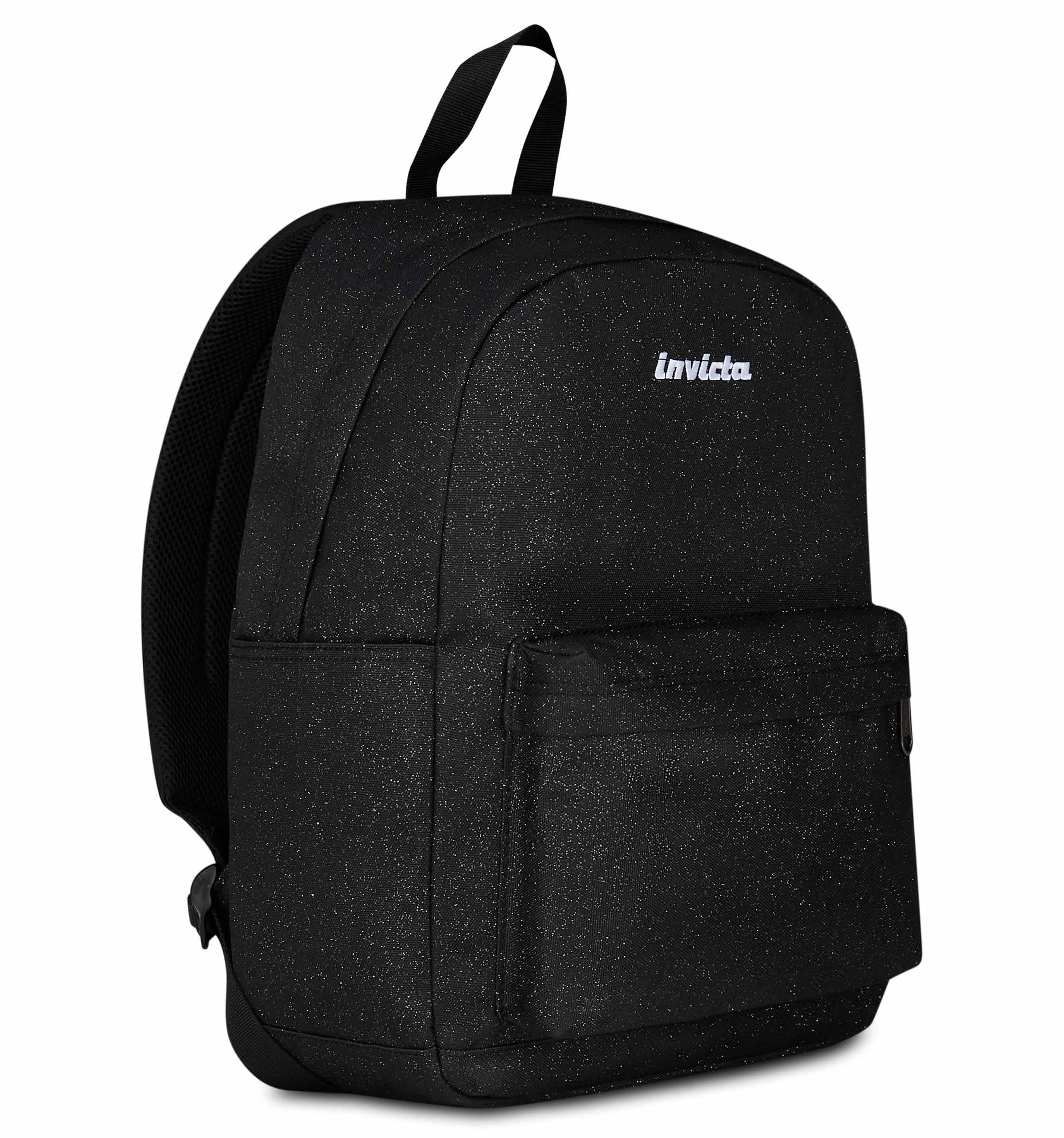 Invicta Zaino Scuola Carlson, Nero Scintillante, Mono Scomparto Con Tasca per PC e Tasca per Borraccia, 24 lt, Scuola Media e Superiore, Zaino Ragazza