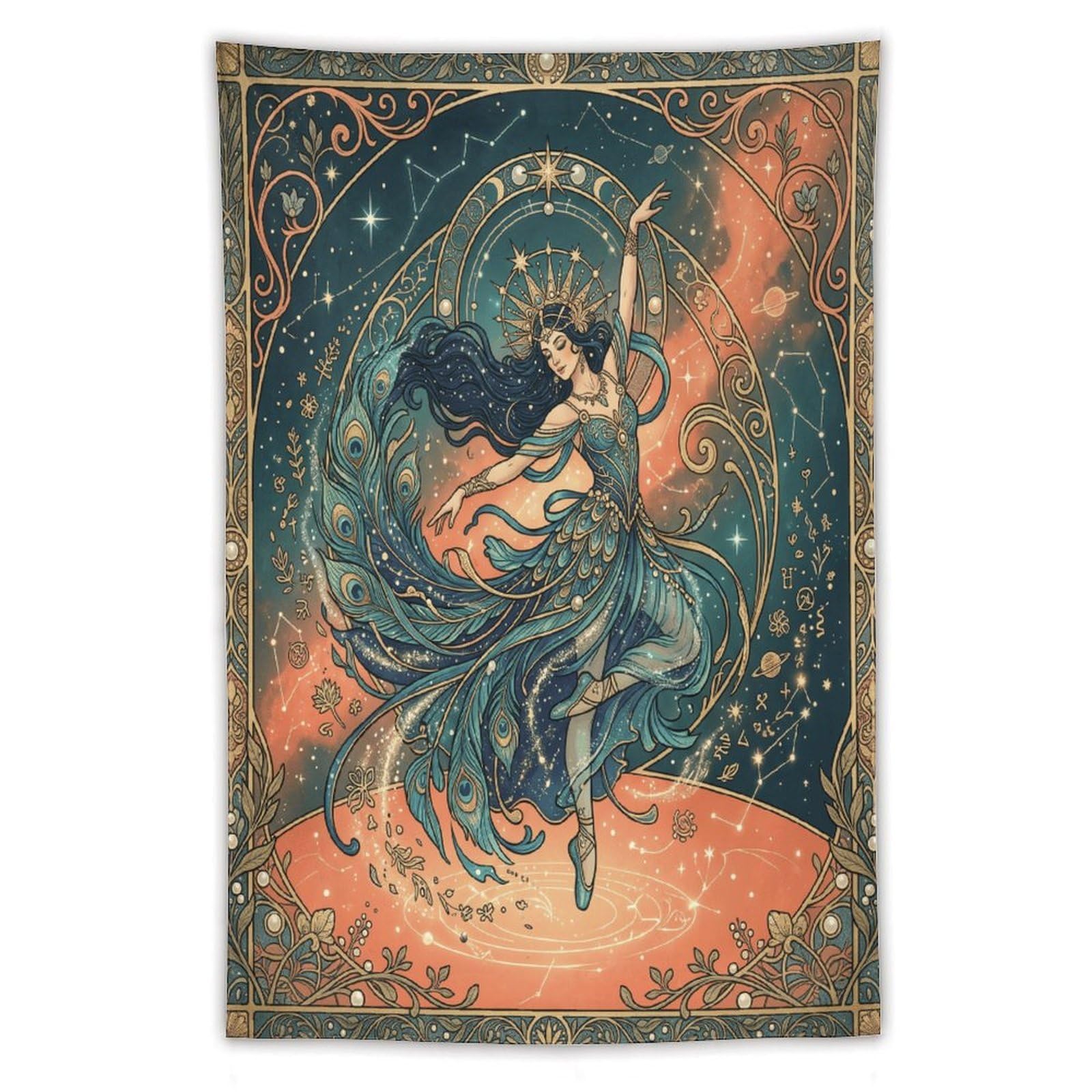 W7C8U2X3 Peacock Dancer Vintage Wall Tapestry, Theater Garden