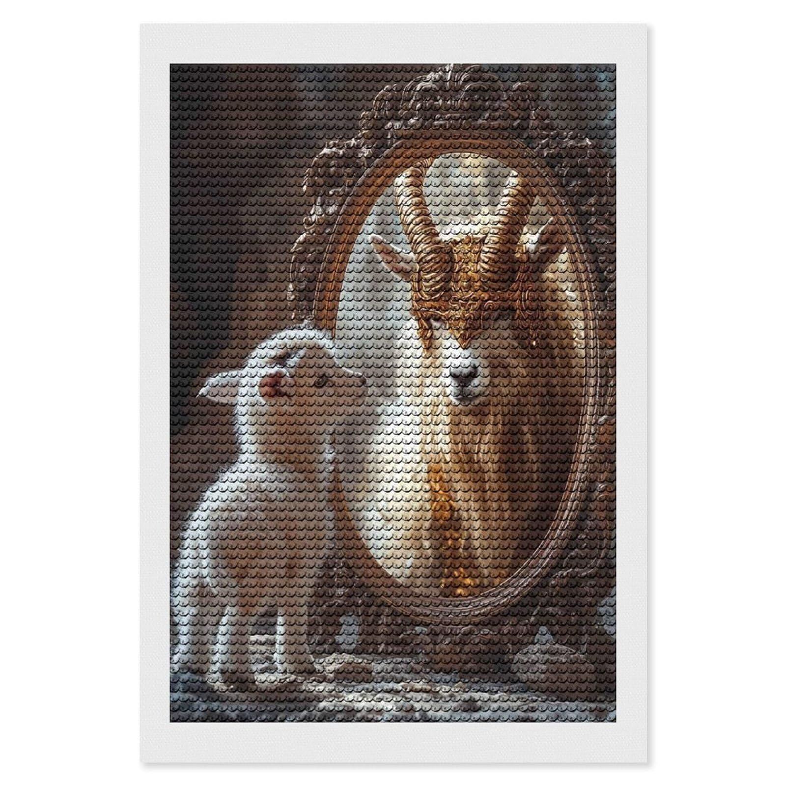 Junmoney Lamb and Golden Ram Diamond Painting Set 8"x12", for Beginners, Modern Decor, Simple to Start, Gift Idea, Pleasing Wall Art Project