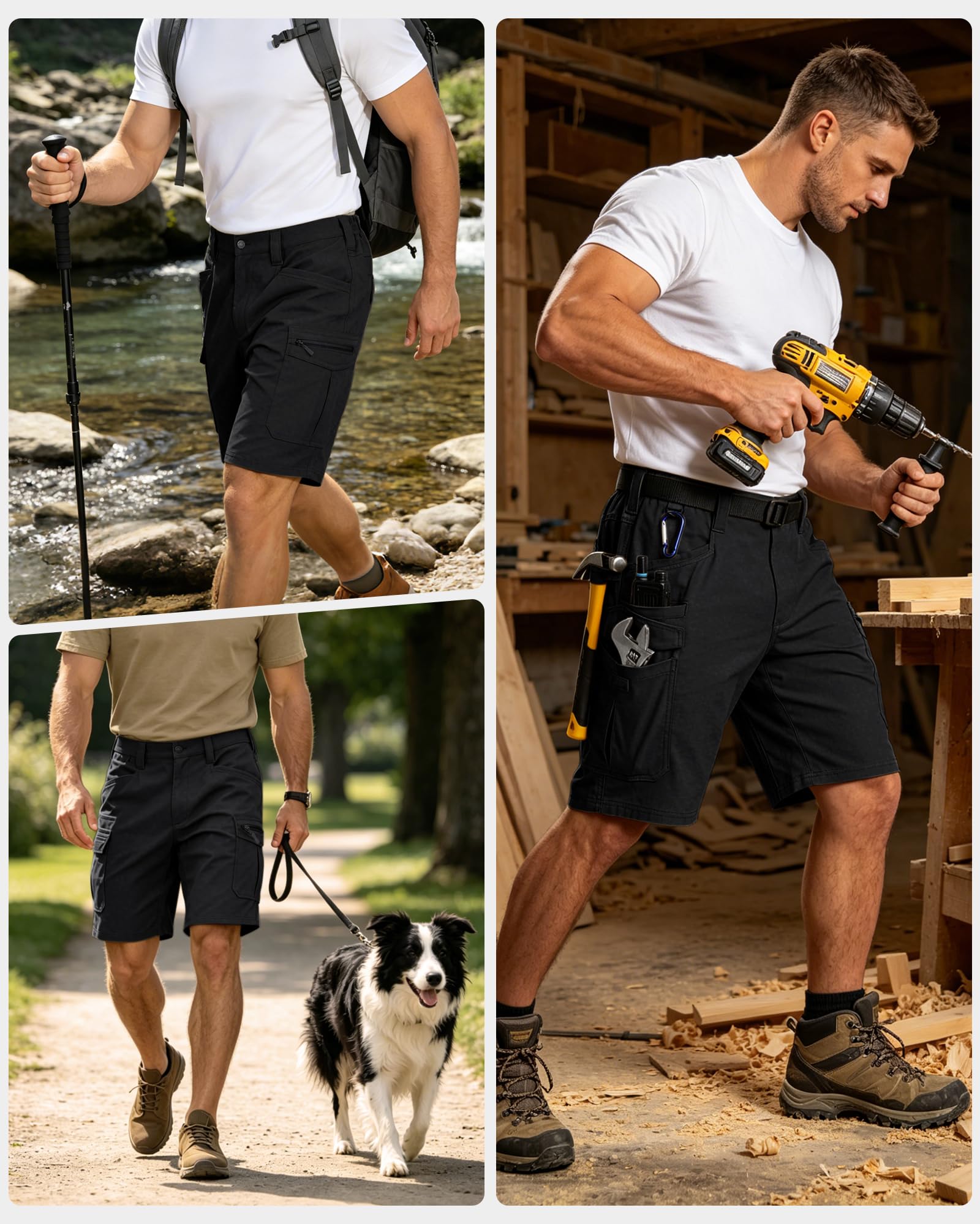 IGOLUMON Arbeitshosen Kurz Herren Arbeitsshorts Männer Elastische Taille Kurze Cargohose Herren Bequeme Sommer Kurze Hosen mit Multifunktionstaschen