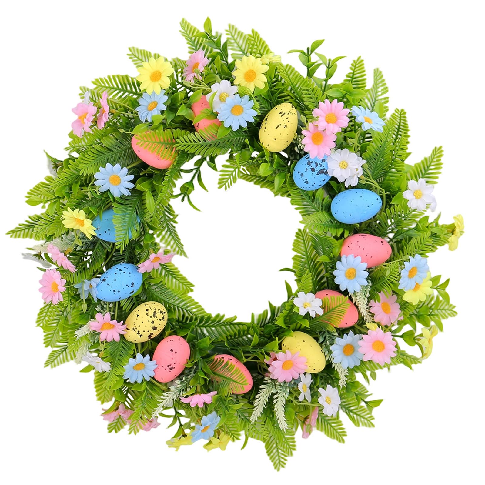 hogtnd Artificial Flower Wreath with Easter Eggs, Spring Wreath, Hanging Decoration for Door, Wall, Window, Festival, Celebration, Party, Wreath