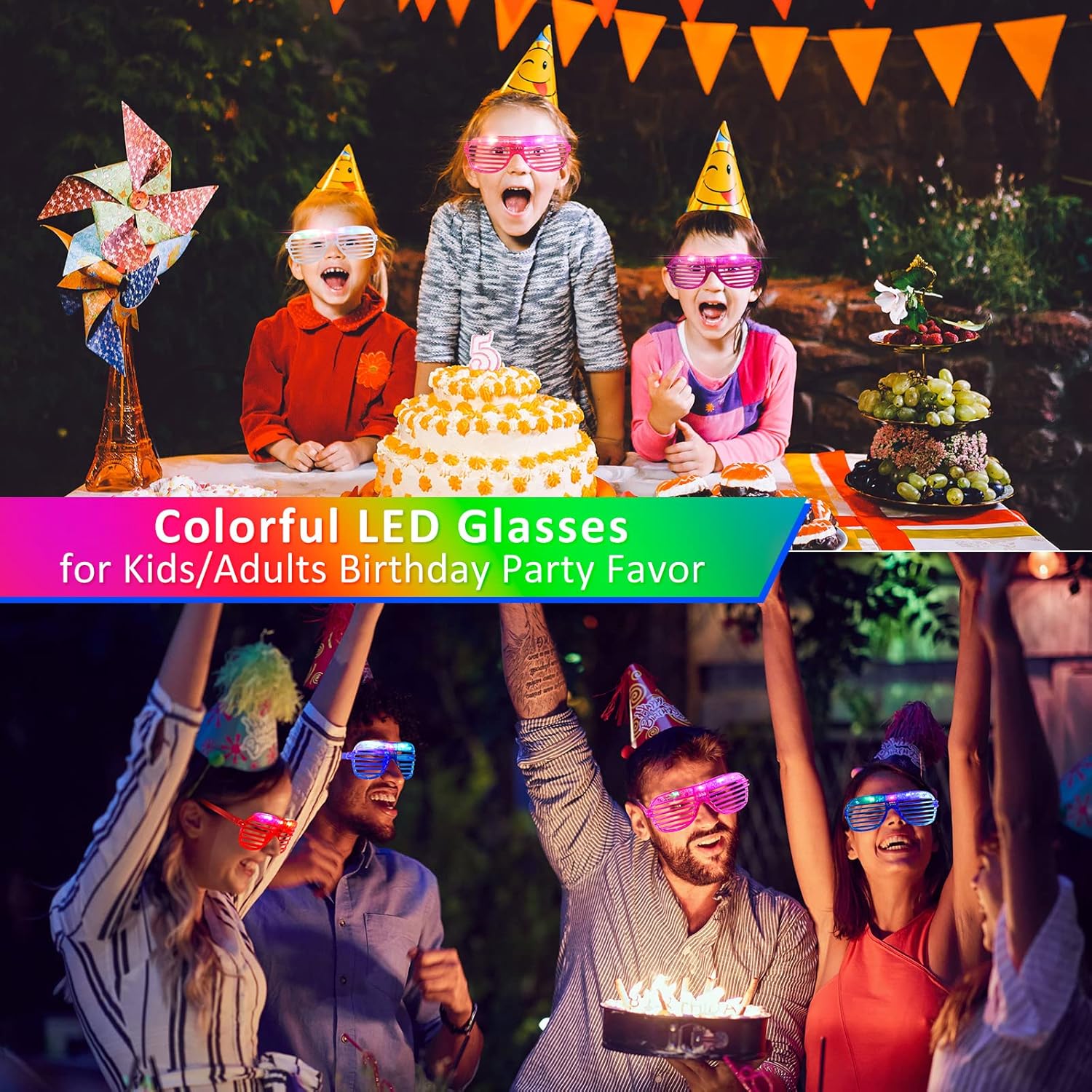 Miniatura 7 de Paquete de 120 gafas LED iluminadas para fiestas que brillan en la oscuridad luces LED 6 colores palillos brillantes gafas de plástico para fiestas