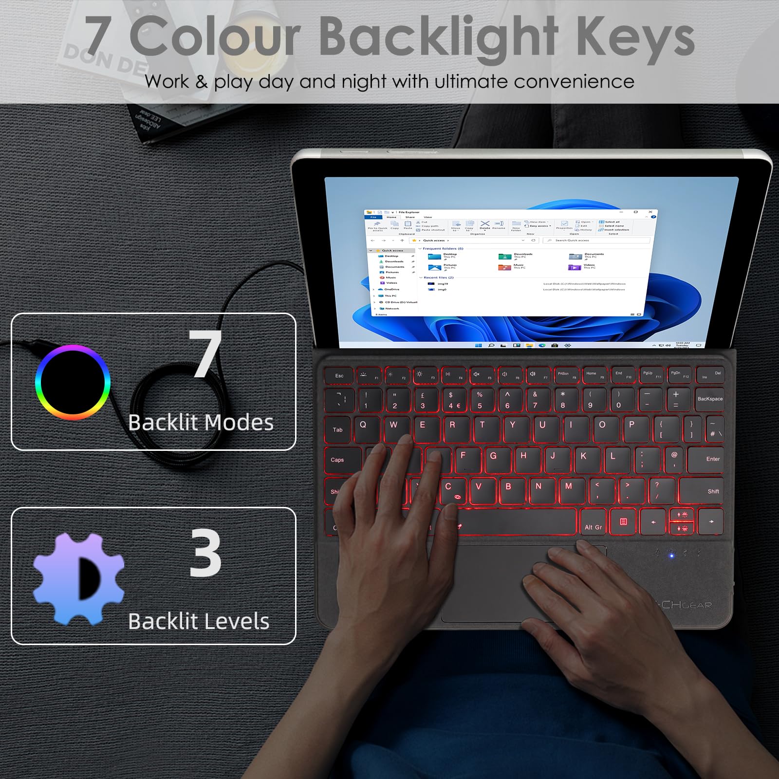 TECHGEAR Tastiera Surface Go per Microsoft Surface Go 1, 2, 3, 4, sottile, wireless, Bluetooth, retroilluminazione, trackpad/touchpad di precisione, QWERTY