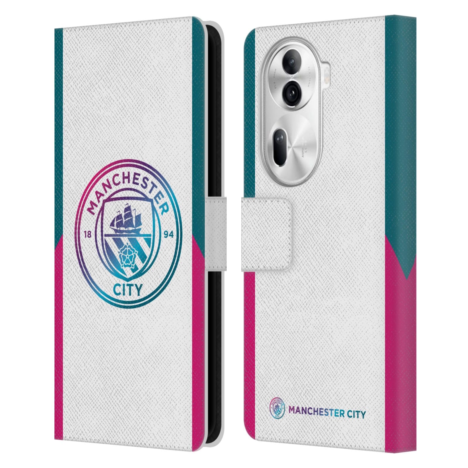 Head Case Designs Officially Licensed Manchester City Man City FC Away 2021/22 Badge Kit Leather Wallet Case Compatible with Oppo Reno11