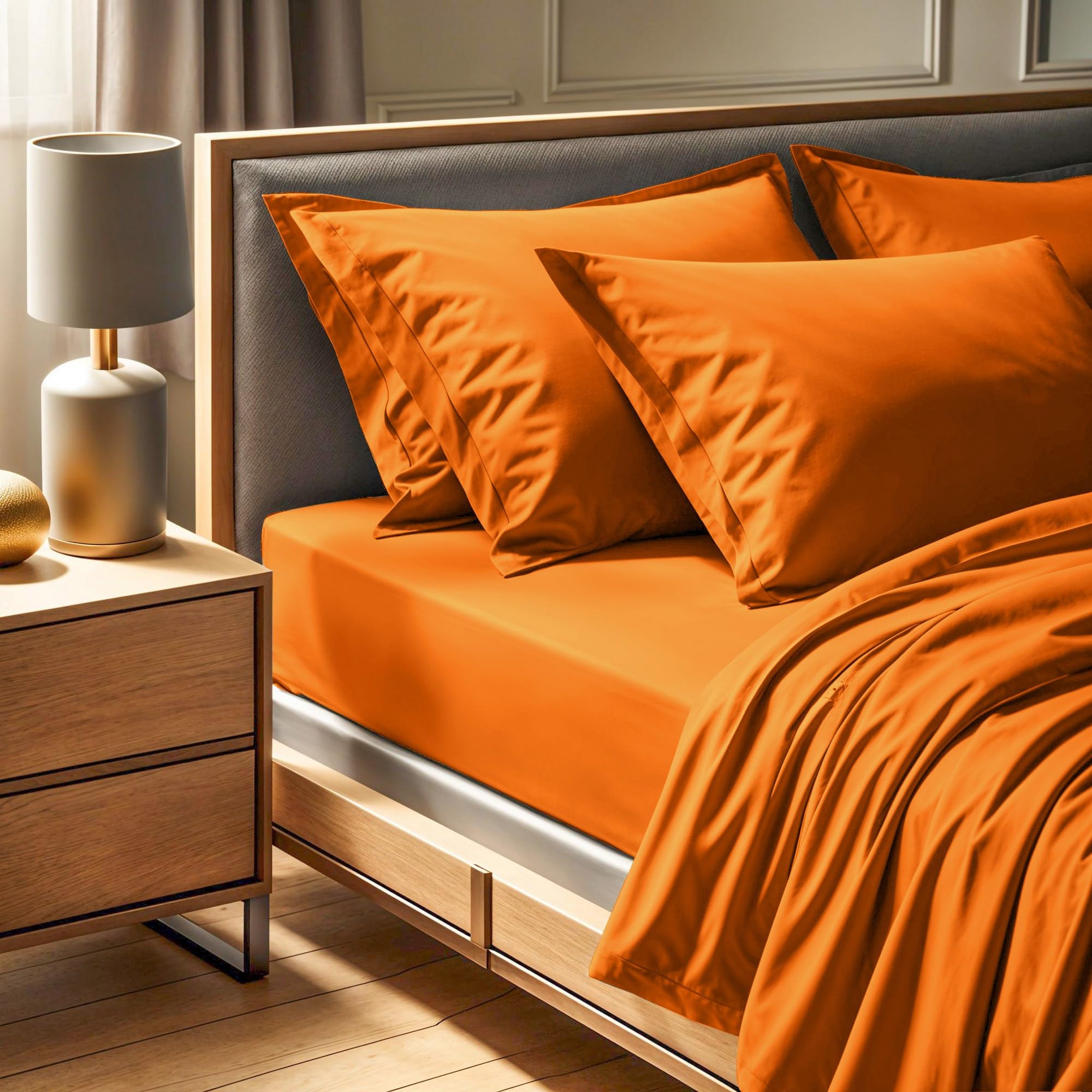 100% Cotton Ranforce Single Fitted Sheet (100 x 200 + 30 cm), 155 Thread Count, Orange, Machine Washable at 30°C, Soft, Durable & Stylish Bedding