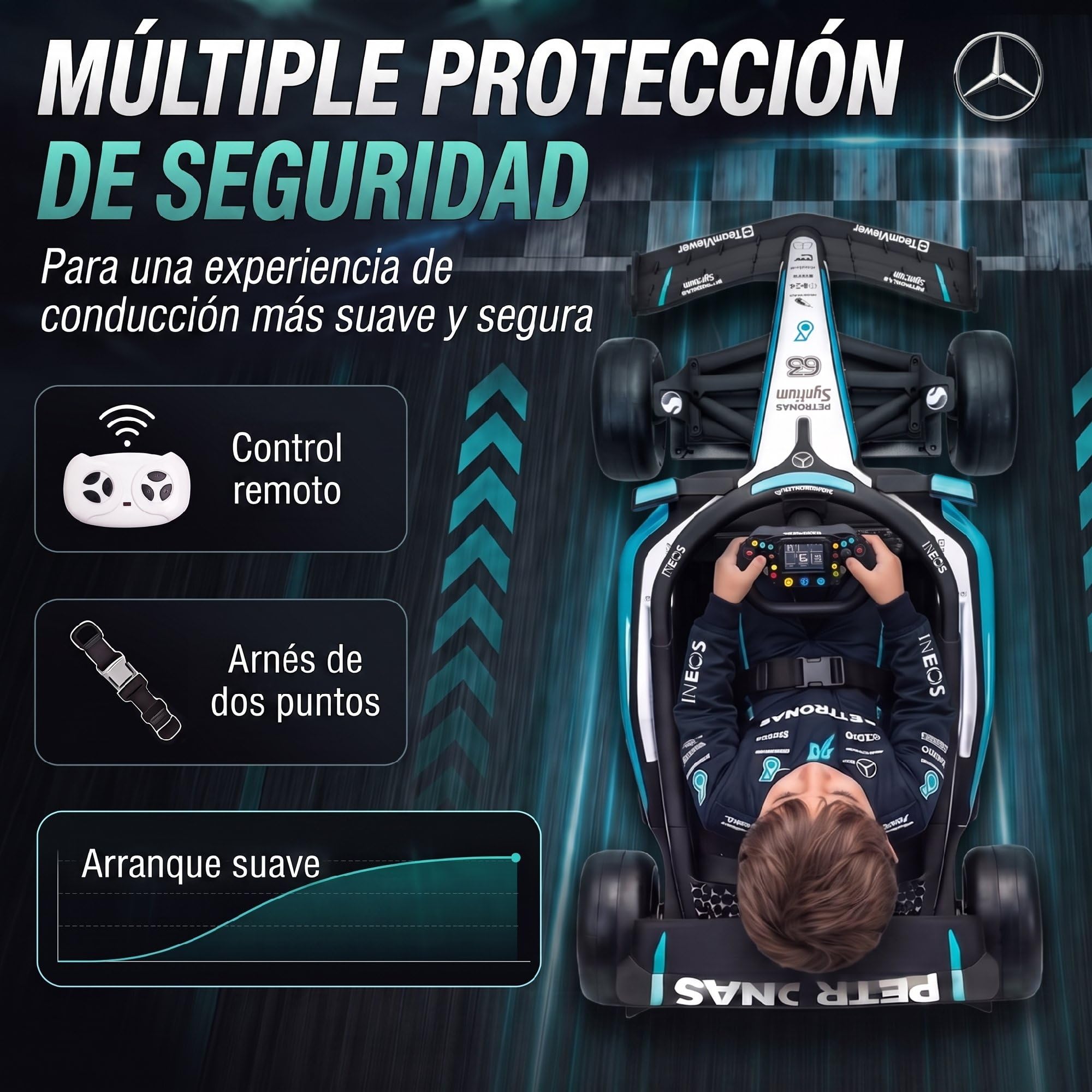 AIYAPLAY Kart Eléctrico para Niños 12V Mercedes-AMG Petronas F1 Negro