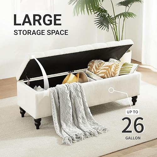 Miniatura 11 de Banco otomano de almacenamiento de 50.2 pulgadas, banco otomano tapizado al extremo de la cama con almacenamiento y asiento, banco grande para manta