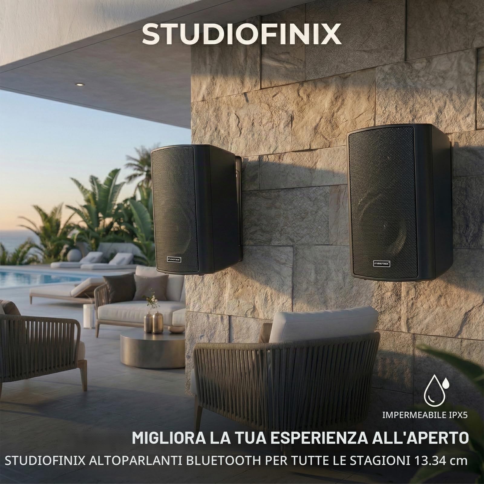 STUDIOFINIX Altoparlanti a parete 4" 200W Bluetooth 5.1 Impermeabili, Wireless con sincronizzazione e telecomando IR, interno/esterno, garage e giardino (401BLE, Nero, Coppia)